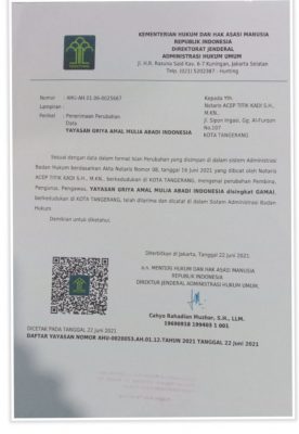 Dokumen pengesahan Kemenkumham GAMAI
