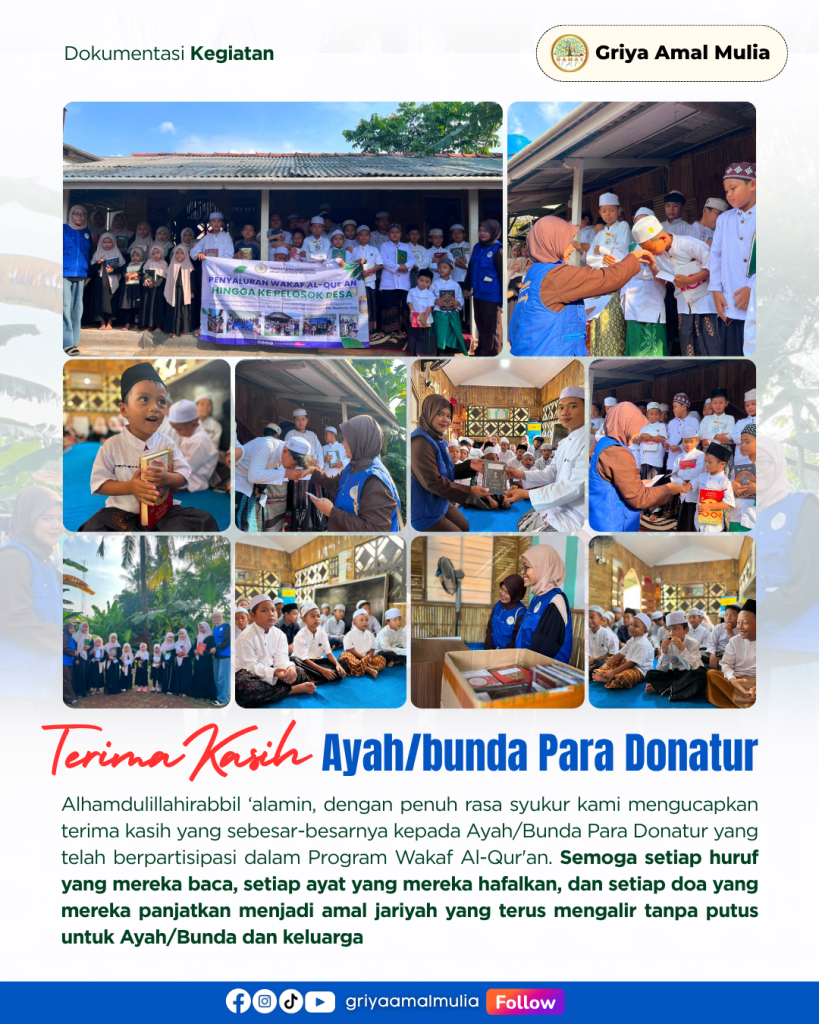 Kolase dokumentasi penyaluran dan ucapan terima kasih kepada donatur