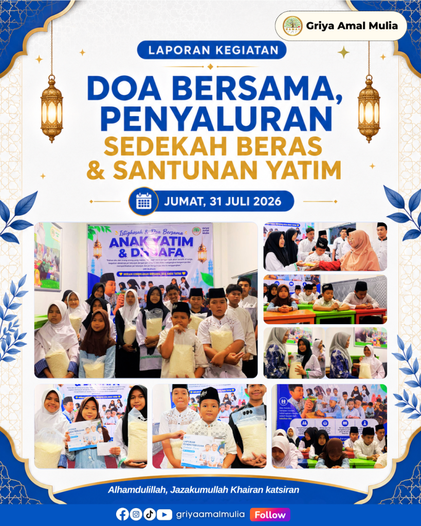 Dokumentasi doa bersama, penyaluran beras, dan santunan anak yatim
